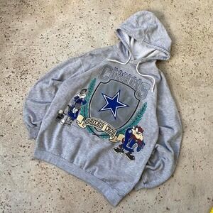 Vintage 90s Dallas Cowboys Looney Tunes NFL Football Taz Bugs Hoodie Size M